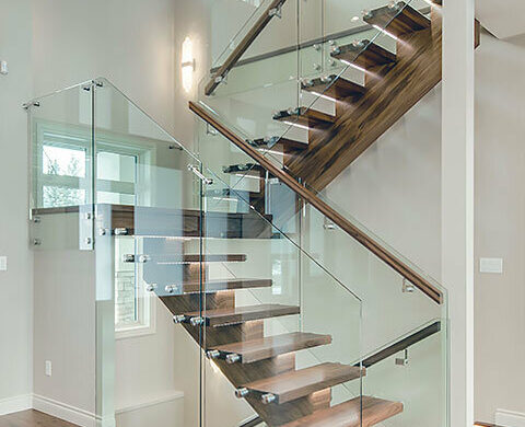 Wood Monostringer Staircase With Structural Glass