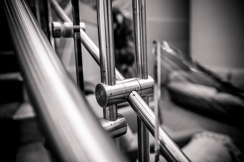 up close stainless steel staircase railing