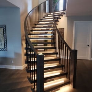 modern floating stairway with LED lighting